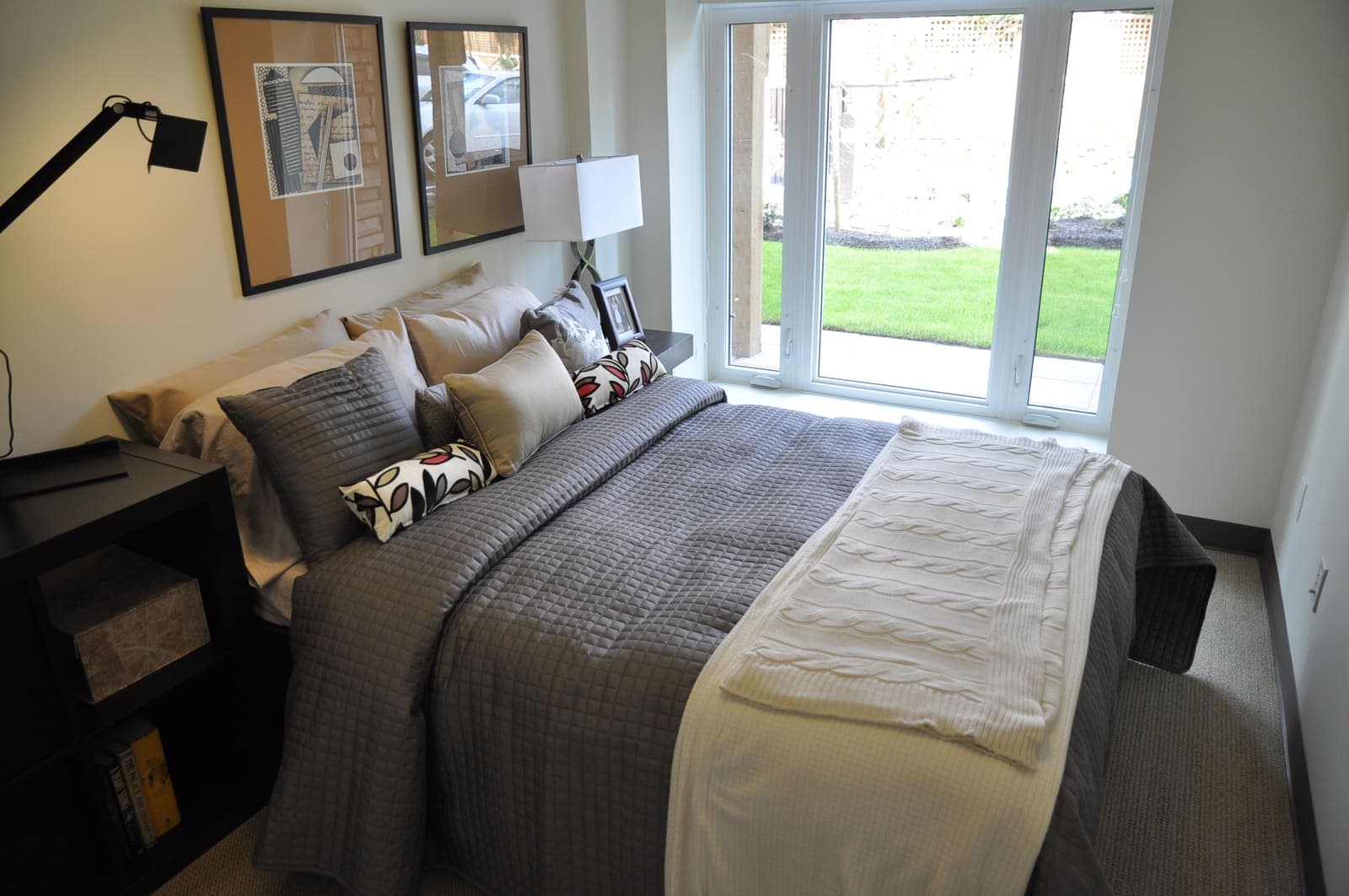 Comfortable bedroom with warm finishes