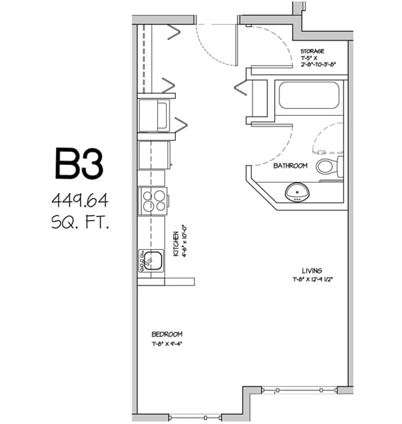 Studio suite floor plan — B3