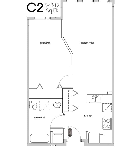 One bedroom suite floor plan — C2