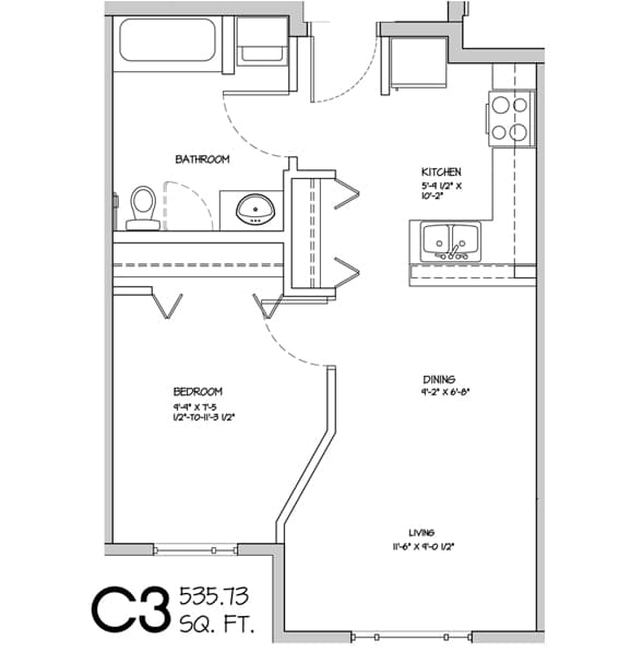 One bedroom suite floor plan — C3